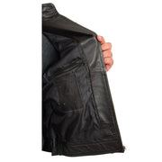 Mens BLACK Leather Biker Jacket Slim Fit Motor Sports Badges Coat Wayne Lining