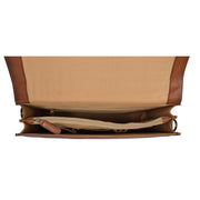 Mens Briefcase Italian Leather Soft Slim Satchel Business Bag Boris Tan Open