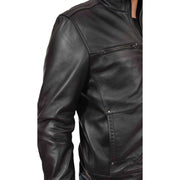 Mens Genuine Leather Biker Jacket Fitted Zip Up Coat Felix Black Feature