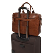Pure Leather Briefcase Laptop Satchel Office Business Bag Otis Cognac With Trolley