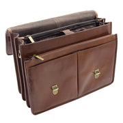 Mens Italian Chestnut Leather Briefcase Expandable Office Bag Laptop Case - Thomas3
