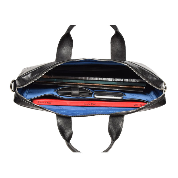 Laptop Briefcase Real Leather Business Bag Messenger Satchel Black Nice Open