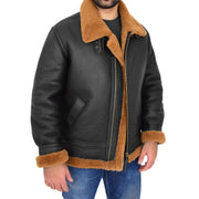 Mens Real Sheepskin Flying Jacket Hooded Brown Ginger Shearling Coat Hawker Open