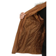 Womens Zip up Detachable Hood Parka Duffle Leather Coat Isabella Tan Lining
