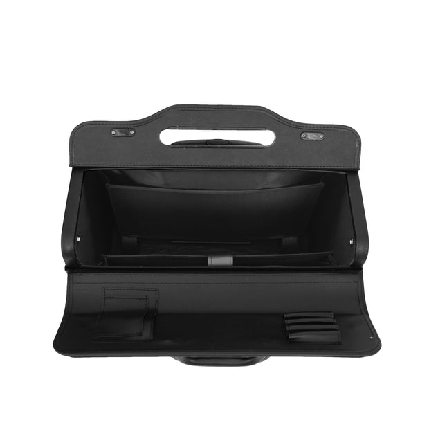 Wheeled Pilot Case Black Faux Leather Briefcase Business Rep Cabin Bag Dallas Top Open