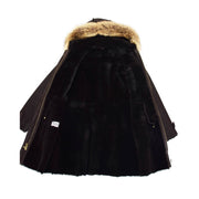Womens Genuine Sheepskin Duffle Coat Hooded Shearling Jacket Evie Brown Lining