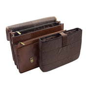 Mens Italian Chestnut Leather Briefcase Expandable Office Bag Laptop Case - Thomas4