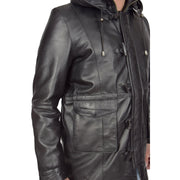 Mens Duffle Leather Coat Classic Horn Toggles Jacket Mack Black Feature