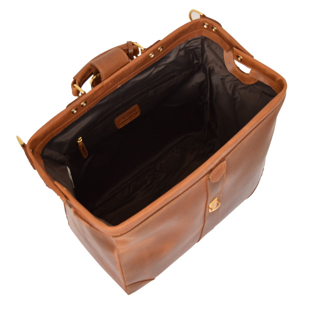 Genuine Leather Doctors Briefcase Gladstone Bag Duke Tan Open 2