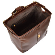 Genuine Leather Doctors Briefcase Gladstone Bag Duke Brown Open 2