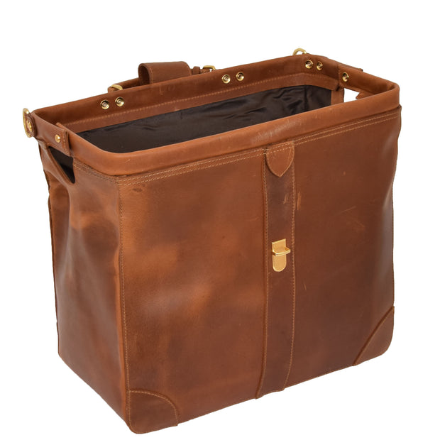 Genuine Leather Doctors Briefcase Gladstone Bag Duke Tan open 1