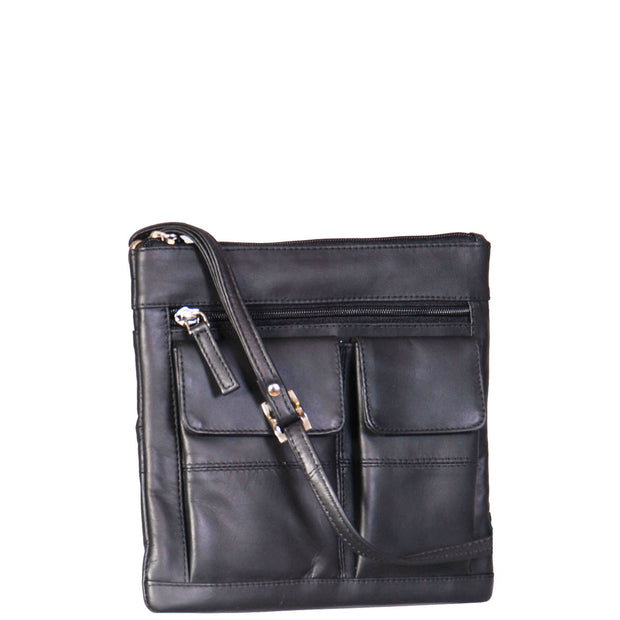 Womens Cross-Body Leather Bag Slim Shoulder Travel Bag A08 Black