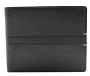 Mens Leather Wallet Slim Bifold RFID Safe  Credit Card Notes Section Tom Black