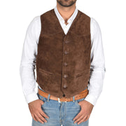 Mens Real Suede Leather Waistcoat Classic Vest Gilet Cole Brown