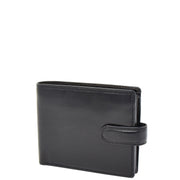 Mens Genuine Italian Leather Snap Closure Wallet AVZ5 Black Front