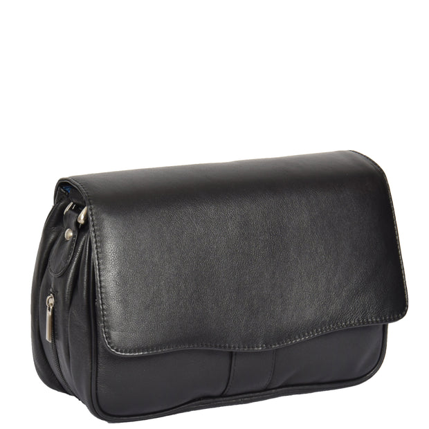 Womens Black Leather Shoulder Messenger Handbag Ada Front Angle