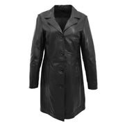 Ladies 3/4 Long Classic Fitted Soft Leather Knee Length Coat Laura Black