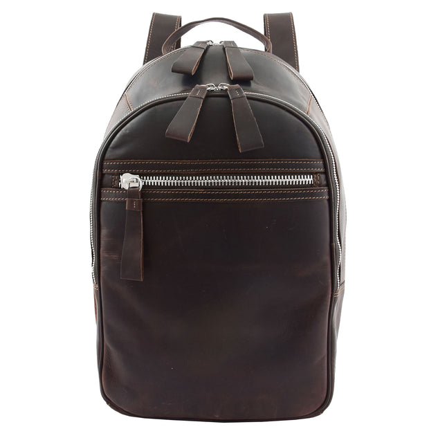 High Quality Genuine Brown Leather Backpack Large Size Work Casual Travel Bag Trek Front
