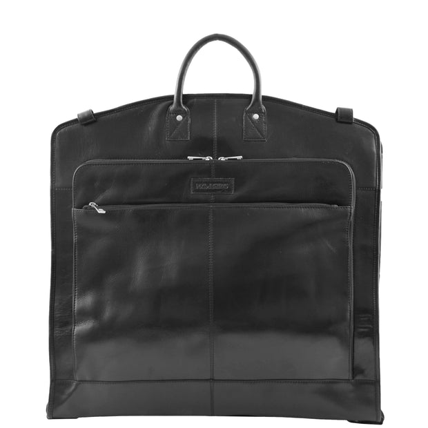 Exclusive Leather Slimline Travel Garment Bag Suit Carrier Dress Cover Remy Black Front 1