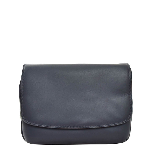 Ladies NAVY Leather Shoulder Bag Flap Over Handbag A190 Front