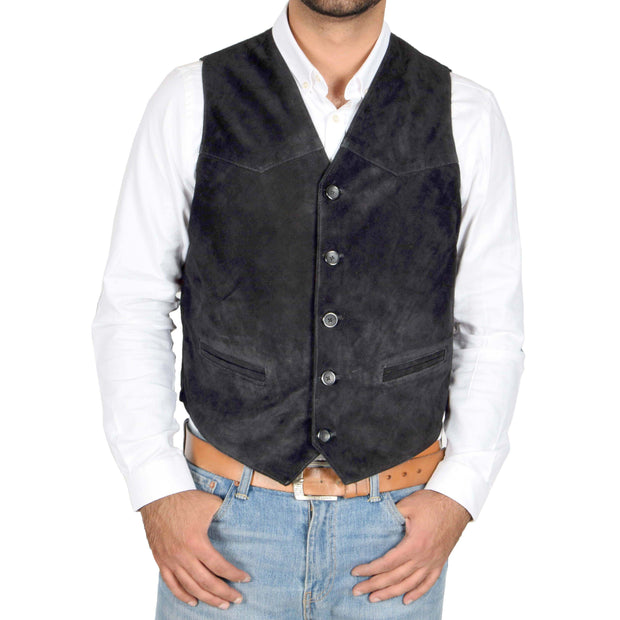 Mens Real Suede Leather Waistcoat Classic Vest Gilet Cole Black