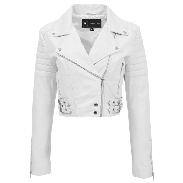 Womens Fitted Cropped Bustier Style Leather Jacket Amanda White