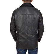 Mens Authentic Sheepskin Jacket Reefer Blazer Pea Coat Lorenzo Black Back