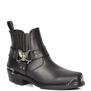 Real Leather Square Toe Eagle Design Ankle Boots AEB77L Black