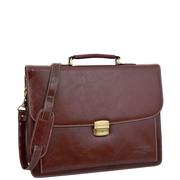 Mens pu Leather Briefcase Brown Laptop Bag A4 Office Business Satchel Andy Front 2