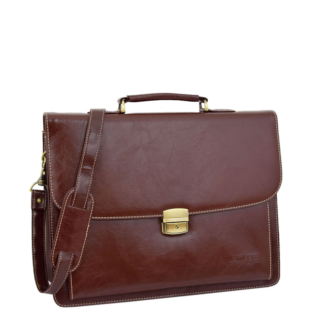 Mens pu Leather Briefcase Brown Laptop Bag A4 Office Business Satchel Andy Front 2