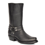 Real Leather Square Toe Cowboy Biker Boots AR69 Black