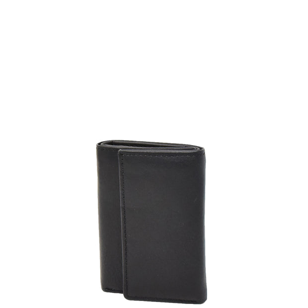 Soft Leather Key Wallet  Tri-fold Six Keys Ring Case AV11 Black Front