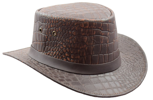 Leather Cowboy Croc Print Australian Bush Hat Gosford Brown 1