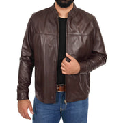 Mens Genuine Leather Jacket Regular Fit Coat Amos Brown Open 1