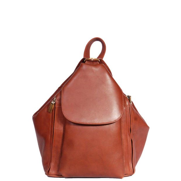 Womens Genuine Brown Leather Backpack Walking Bag A57 Front