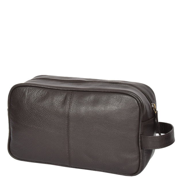 Wash Leather Bag Travel Toiletry Shaving Kit Wrist Bag A98 Brown