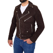 Genuine Suede Leather Biker Jacket For Mens Fitted Brando Coat Jay Brown Front 1