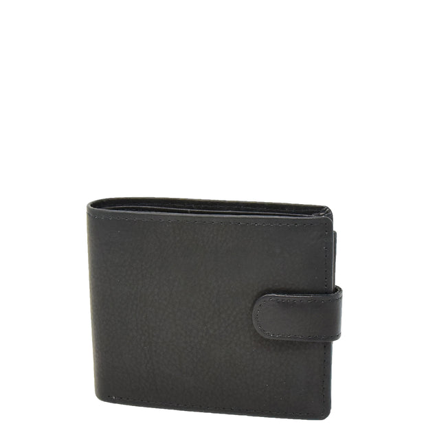 Mens Real Leather Bifold Clip Closure Wallet AV86 Black Front