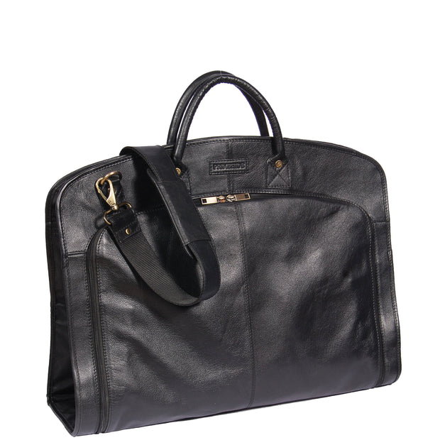 Genuine Soft Leather Suit Carrier Dress Garment Bag A173 Black