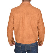 Mens Real Soft Goat Suede Trucker Denim Style Jacket Chuck Tan Back