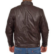 Mens Genuine Leather Biker Jacket Fitted Zip Up Coat Felix Brown Back