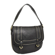 Womens Genuine Black Leather Satchel Bag Classic Hobo Shoulder Handbag Cecil