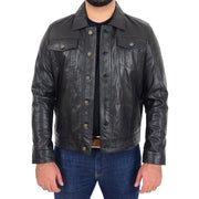 Mens Trucker Soft Leather Jacket Western Denim Style Coat Bond Black 2