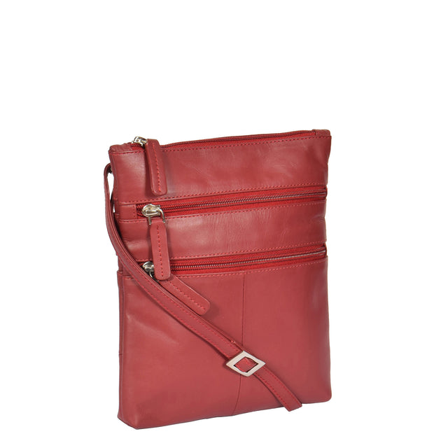 Womens Cross-Body Real Leather Shoulder Travel Bag A606 Red