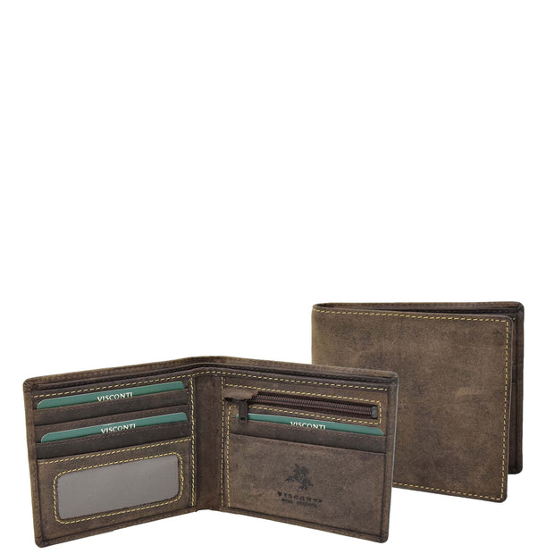 Mens Vintage Waxed Real Leather Brown Wallet Bifold Slim Case AV07