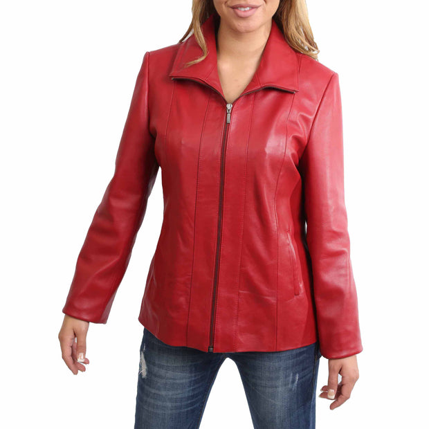 Womens Classic Fitted Biker Real Leather Jacket Nicole Red