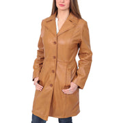 Womens 3/4 Button Fasten Leather Coat Cynthia Tan