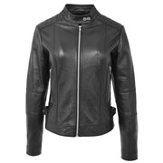 Womens Soft Black Leather Biker Jacket Designer Stylish Fitted Quilted Celeste Front