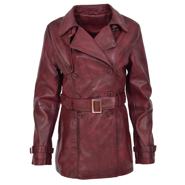 Womens Soft Leather Trench Coat Olivia Burgundy