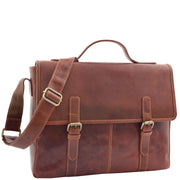 Mens Genuine Leather Briefcase Satchel Laptop Business Bag Major Brown Front 2
